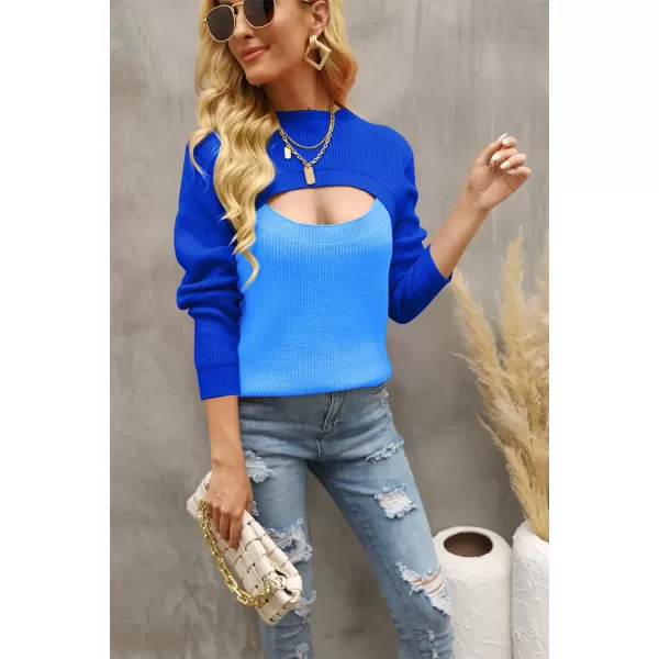 CHARTOU Women's Sexy Mock Neck Cut Out Color Block Knit Slim Fit Sweater Streetwear