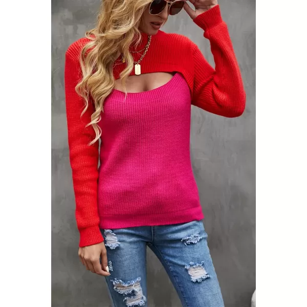 CHARTOU Women's Sexy Mock Neck Cut Out Color Block Knit Slim Fit Sweater Streetwear