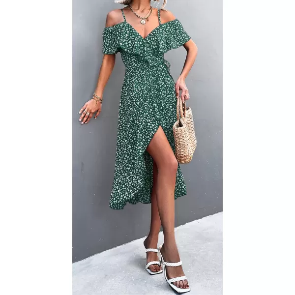 CHARTOU Women's Sexy Spaghetti Strap Ruffled Cold Shoulder Floral Print Irregular Boho Dress