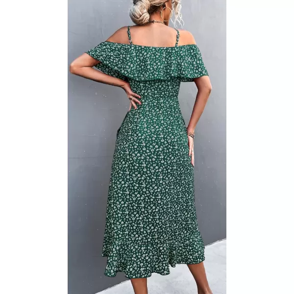 CHARTOU Women's Sexy Spaghetti Strap Ruffled Cold Shoulder Floral Print Irregular Boho Dress