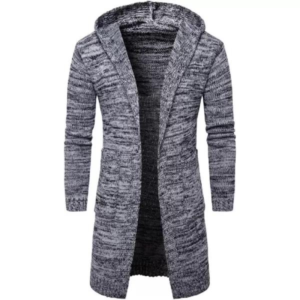 CHARTOU Men's Hooded Long Sleeve Open Front Midi Long Knitted Cardigan