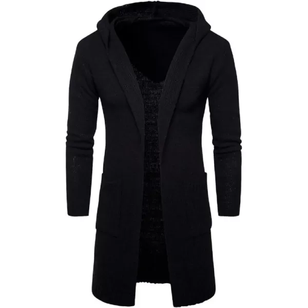 CHARTOU Men's Hooded Long Sleeve Open Front Midi Long Knitted Cardigan