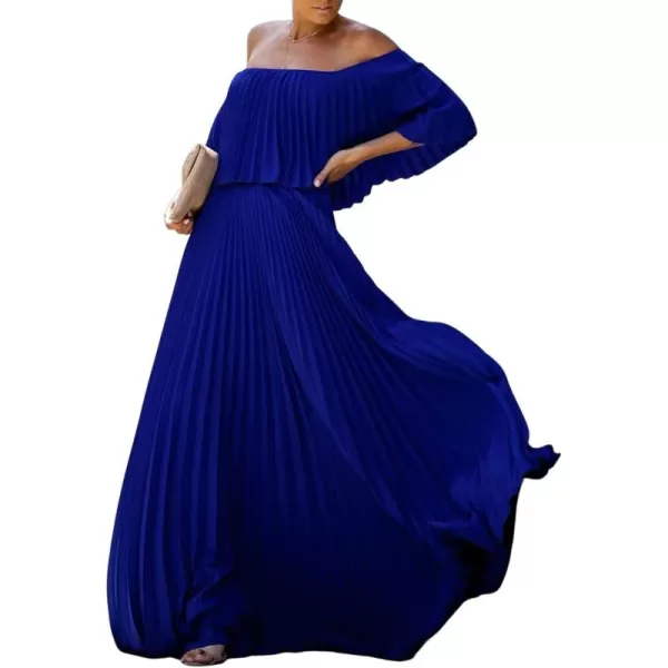 CHARTOU Women's Chiffon Off Shoulder Pleated Maxi Dress Party Beach Flowy Ruffle Tube Dress