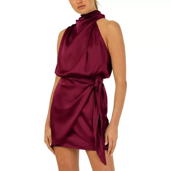 CHARTOU Women's Cocktail Party Mock Neck Keyhole Sleeveless High Waist Wrap Bodycon Satin Mini Dress