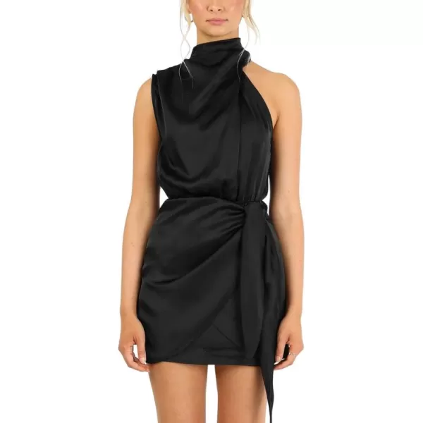 CHARTOU Women's Cocktail Party Mock Neck Keyhole Sleeveless High Waist Wrap Bodycon Satin Mini Dress
