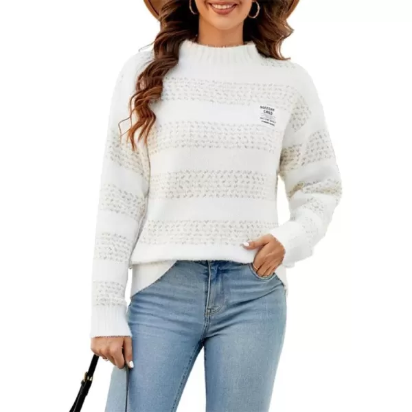 CHARTOU Women's Fall Slouchy Striped Knit Fuzzy Long Sleeve Pullover Sweater Tops