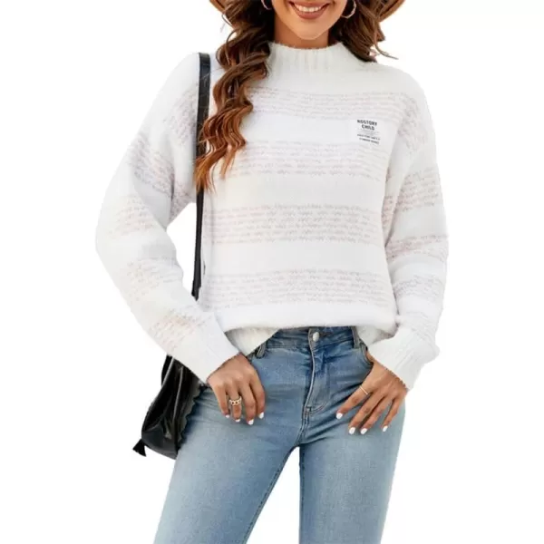CHARTOU Women's Fall Slouchy Striped Knit Fuzzy Long Sleeve Pullover Sweater Tops