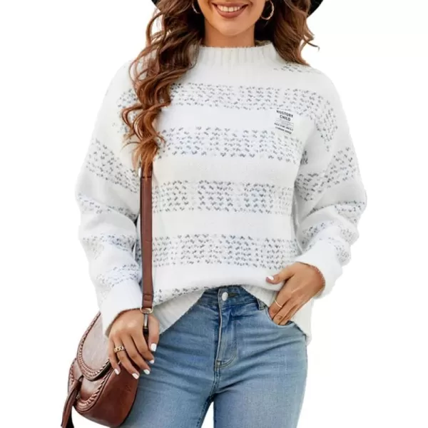 CHARTOU Women's Fall Slouchy Striped Knit Fuzzy Long Sleeve Pullover Sweater Tops