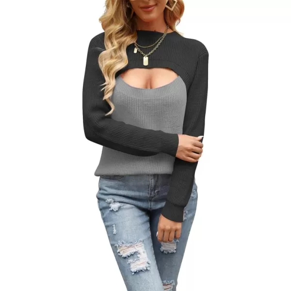 CHARTOU Women's Sexy Mock Neck Cut Out Color Block Knit Slim Fit Sweater Streetwear