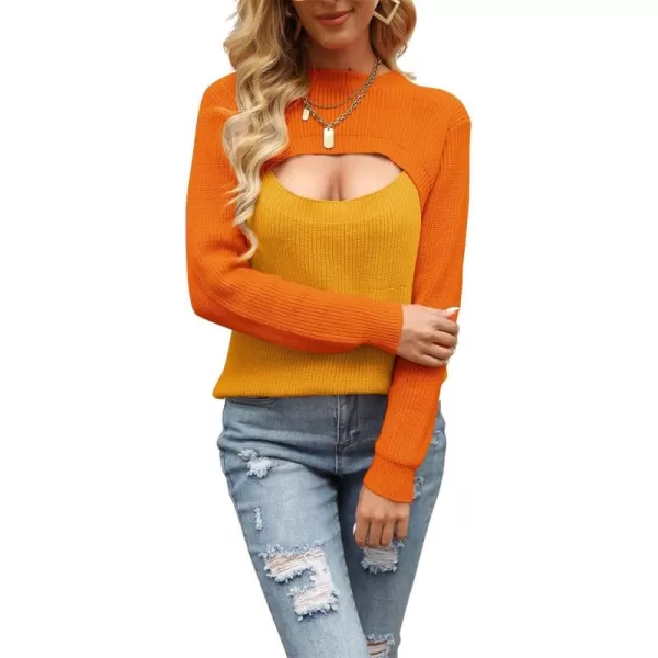 CHARTOU Women's Sexy Mock Neck Cut Out Color Block Knit Slim Fit Sweater Streetwear