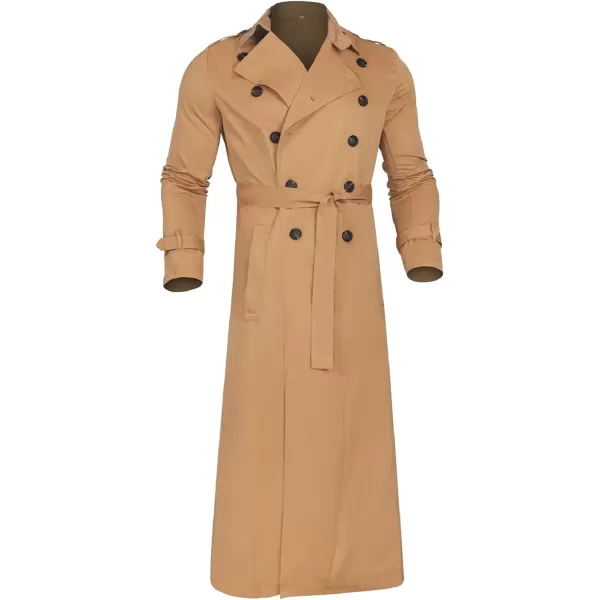CHARTOU Men's Lightweight Notched Double Breast Belt Long Trench Pea Coat Overcoat