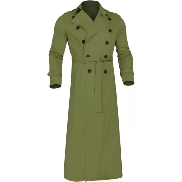 CHARTOU Men's Lightweight Notched Double Breast Belt Long Trench Pea Coat Overcoat
