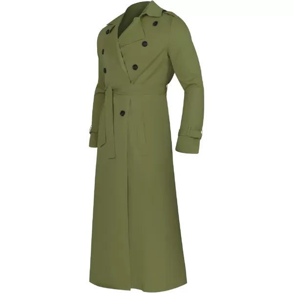 CHARTOU Men's Lightweight Notched Double Breast Belt Long Trench Pea Coat Overcoat