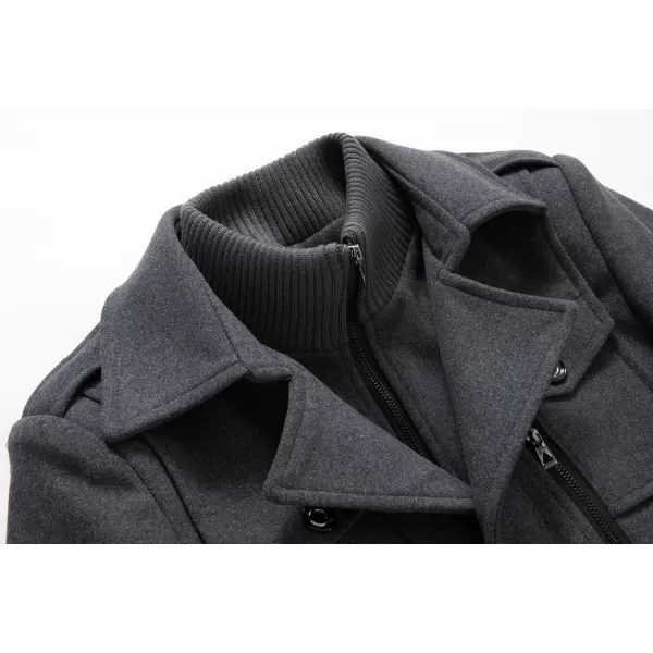 CHARTOU Men's Thermal Single Breasted Wool Blend Coat Business Peacoat with Detachable Zipper