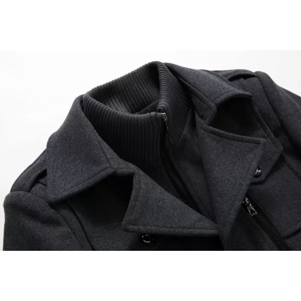 CHARTOU Men's Thermal Single Breasted Wool Blend Coat Business Peacoat with Detachable Zipper