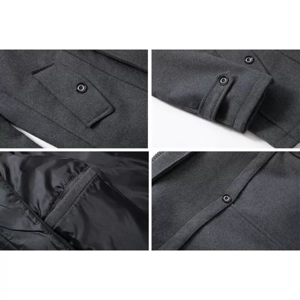 CHARTOU Men's Thermal Single Breasted Wool Blend Coat Business Peacoat with Detachable Zipper