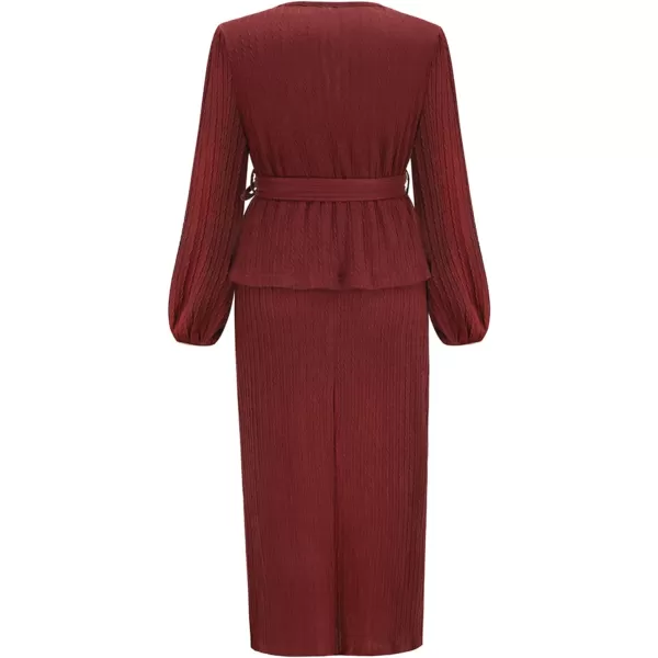 CHARTOU Women 2 Piece Knit Skirt Set Office Work Peplum Sweater Skirt Set Outfits with Belt