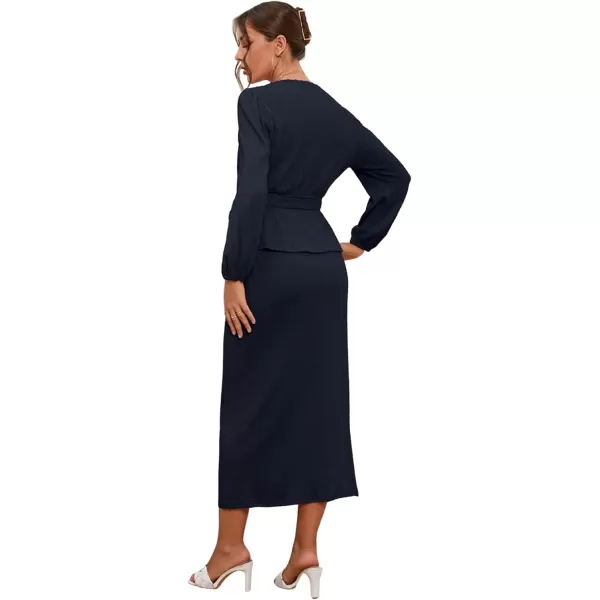 CHARTOU Women 2 Piece Knit Skirt Set Office Work Peplum Sweater Skirt Set Outfits with Belt