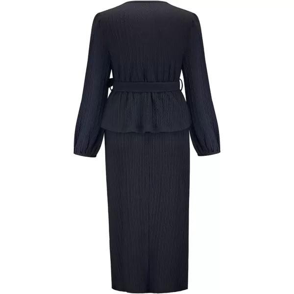 CHARTOU Women 2 Piece Knit Skirt Set Office Work Peplum Sweater Skirt Set Outfits with Belt