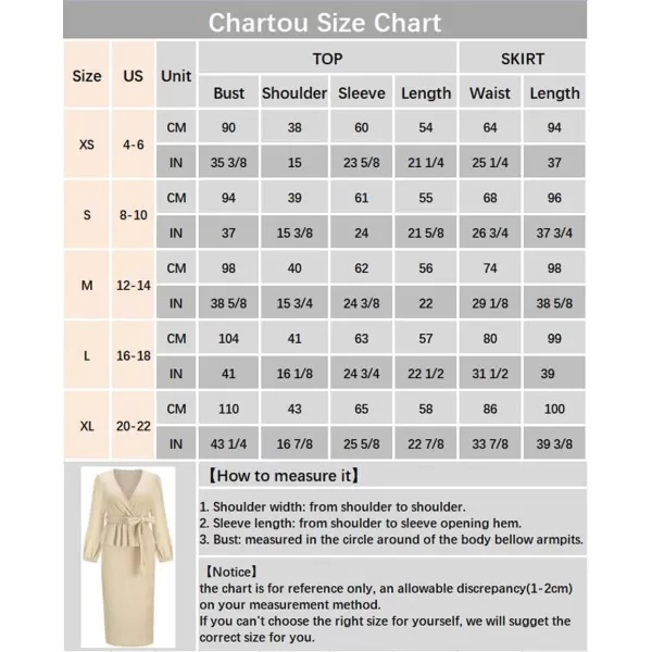 CHARTOU Women 2 Piece Knit Skirt Set Office Work Peplum Sweater Skirt Set Outfits with Belt