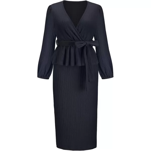 CHARTOU Women 2 Piece Knit Skirt Set Office Work Peplum Sweater Skirt Set Outfits with Belt