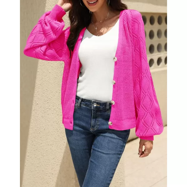 CHARTOU Women Button Down Lightweight Crochet Knit Cardigan Sweater Jacket Fall Long Sleeve