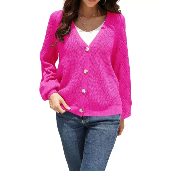 CHARTOU Women Button Down Lightweight Crochet Knit Cardigan Sweater Jacket Fall Long Sleeve