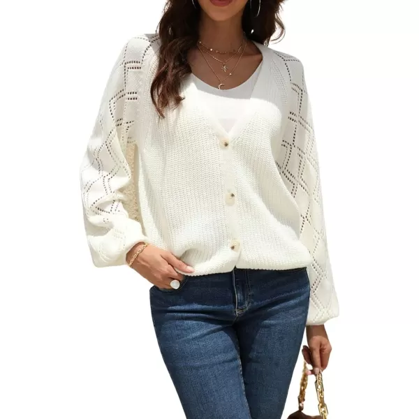 CHARTOU Women Button Down Lightweight Crochet Knit Cardigan Sweater Jacket Fall Long Sleeve