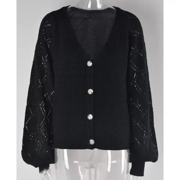 CHARTOU Women Button Down Lightweight Crochet Knit Cardigan Sweater Jacket Fall Long Sleeve