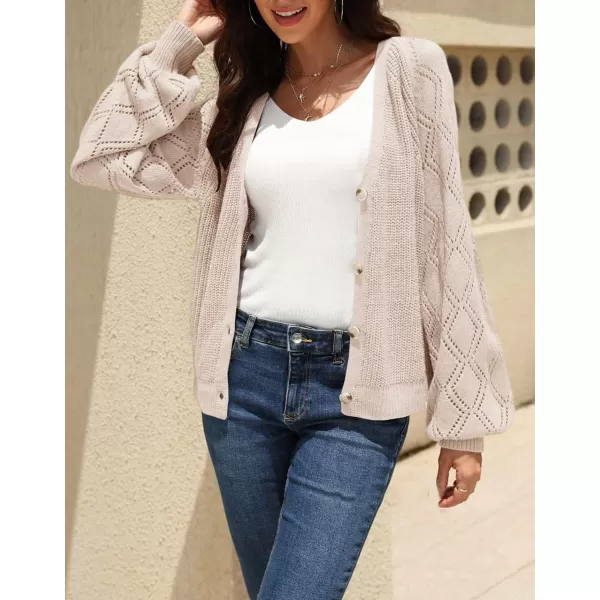 CHARTOU Women Button Down Lightweight Crochet Knit Cardigan Sweater Jacket Fall Long Sleeve