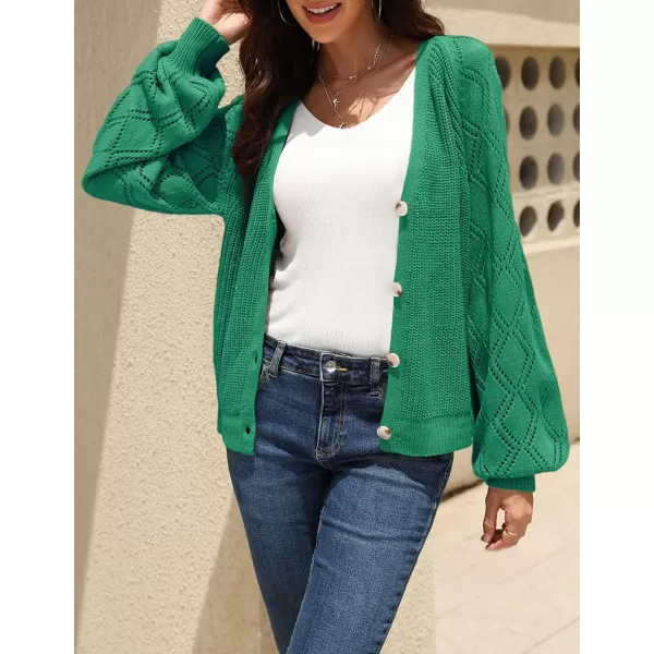 CHARTOU Women Button Down Lightweight Crochet Knit Cardigan Sweater Jacket Fall Long Sleeve