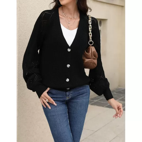 CHARTOU Women Button Down Lightweight Crochet Knit Cardigan Sweater Jacket Fall Long Sleeve