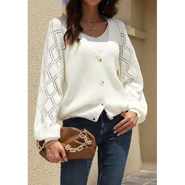 CHARTOU Women Button Down Lightweight Crochet Knit Cardigan Sweater Jacket Fall Long Sleeve