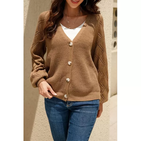 CHARTOU Women Button Down Lightweight Crochet Knit Cardigan Sweater Jacket Fall Long Sleeve