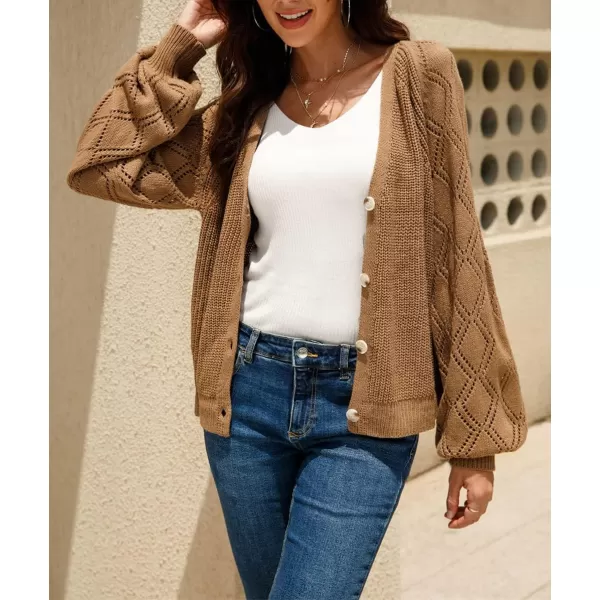 CHARTOU Women Button Down Lightweight Crochet Knit Cardigan Sweater Jacket Fall Long Sleeve