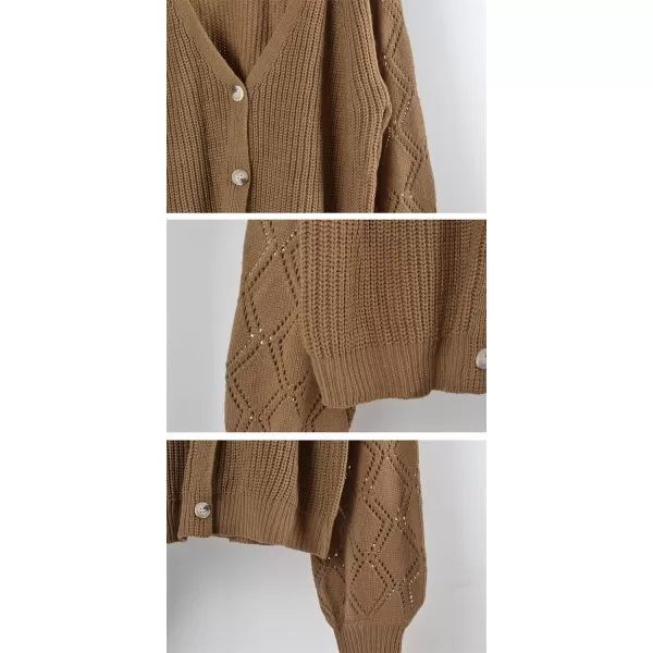 CHARTOU Women Button Down Lightweight Crochet Knit Cardigan Sweater Jacket Fall Long Sleeve