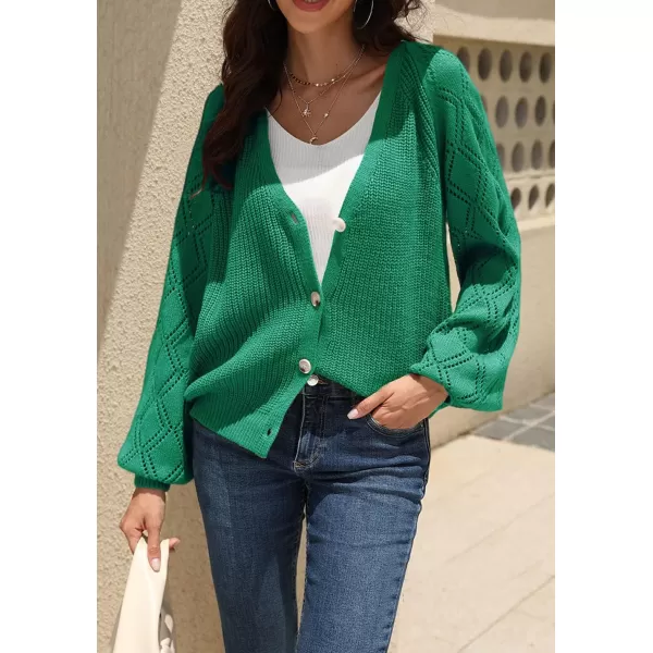 CHARTOU Women Button Down Lightweight Crochet Knit Cardigan Sweater Jacket Fall Long Sleeve