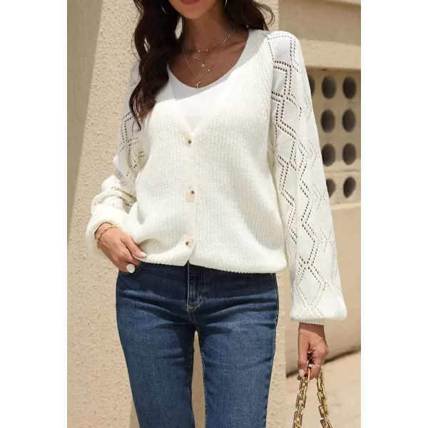 CHARTOU Women Button Down Lightweight Crochet Knit Cardigan Sweater Jacket Fall Long Sleeve