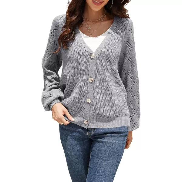 CHARTOU Women Button Down Lightweight Crochet Knit Cardigan Sweater Jacket Fall Long Sleeve