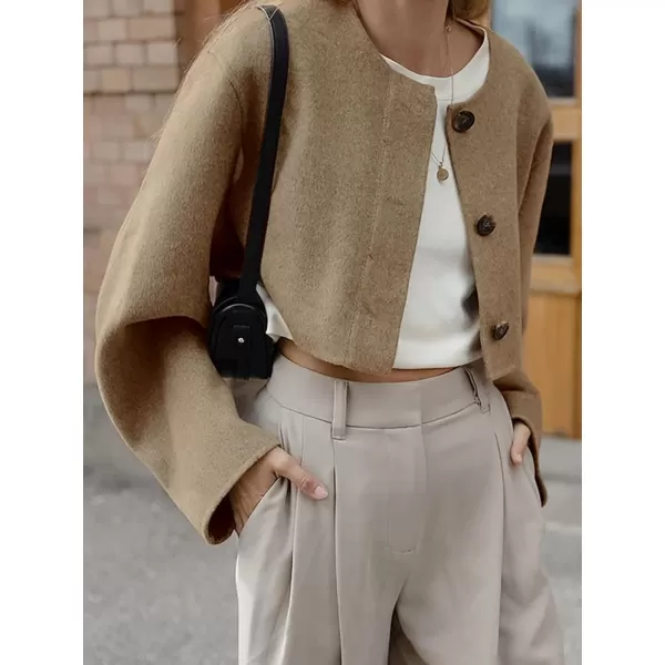 CHARTOU Women Cropped Wool Blend Pea Coat Short Jacket Peacoat Long Sleeve Button Down Cropped Shacket