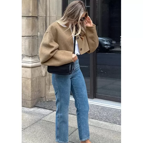 CHARTOU Women Cropped Wool Blend Pea Coat Short Jacket Peacoat Long Sleeve Button Down Cropped Shacket