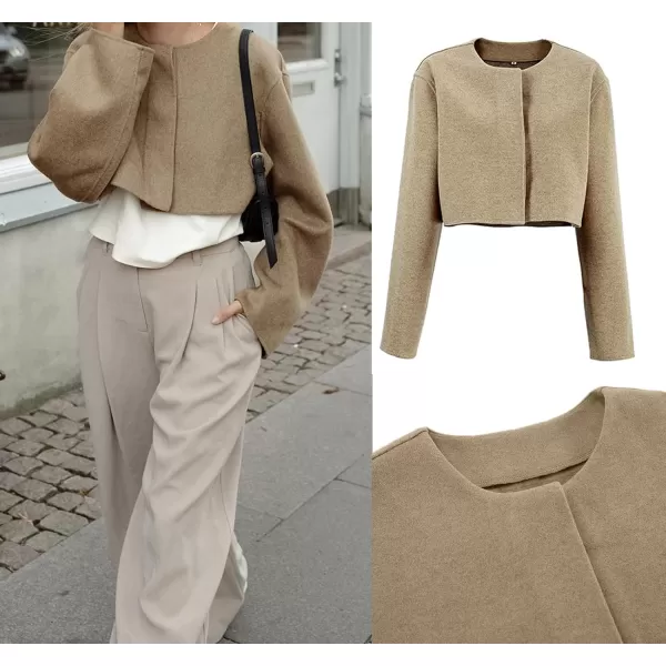 CHARTOU Women Cropped Wool Blend Pea Coat Short Jacket Peacoat Long Sleeve Button Down Cropped Shacket