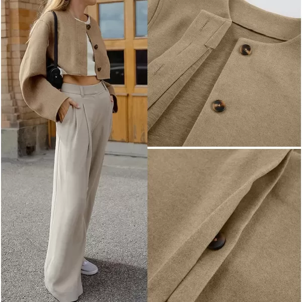 CHARTOU Women Cropped Wool Blend Pea Coat Short Jacket Peacoat Long Sleeve Button Down Cropped Shacket