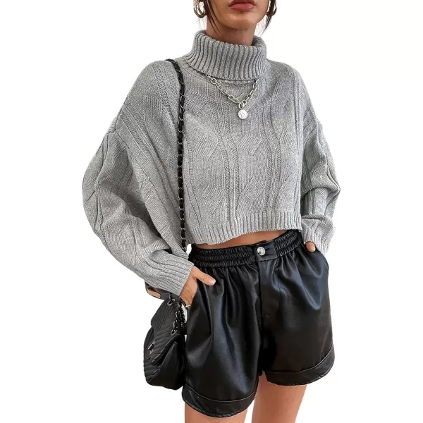 CHARTOU Women Long Sleeve Knitted Crop Turtleneck Sweater Cropped Knit Sweater Jumper Top Pullover