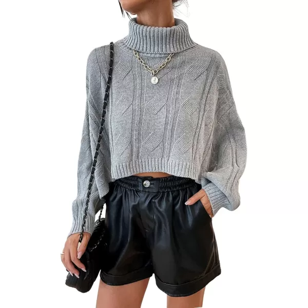 CHARTOU Women Long Sleeve Knitted Crop Turtleneck Sweater Cropped Knit Sweater Jumper Top Pullover
