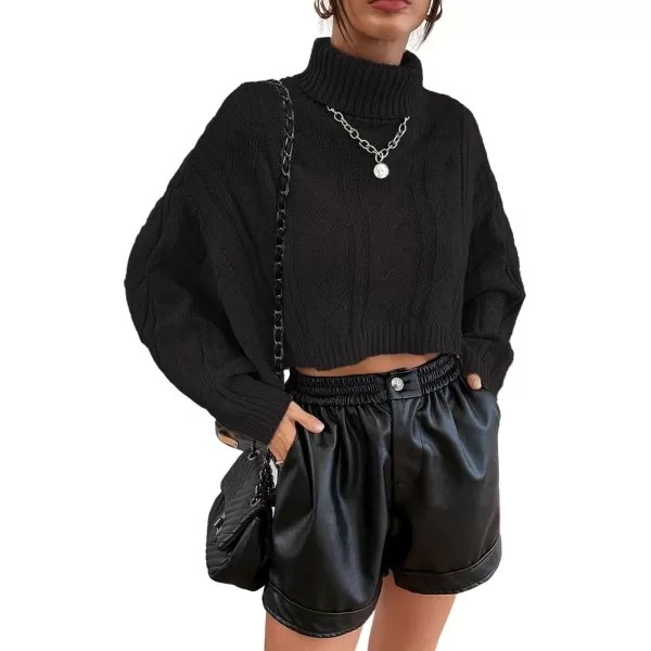 CHARTOU Women Long Sleeve Knitted Crop Turtleneck Sweater Cropped Knit Sweater Jumper Top Pullover