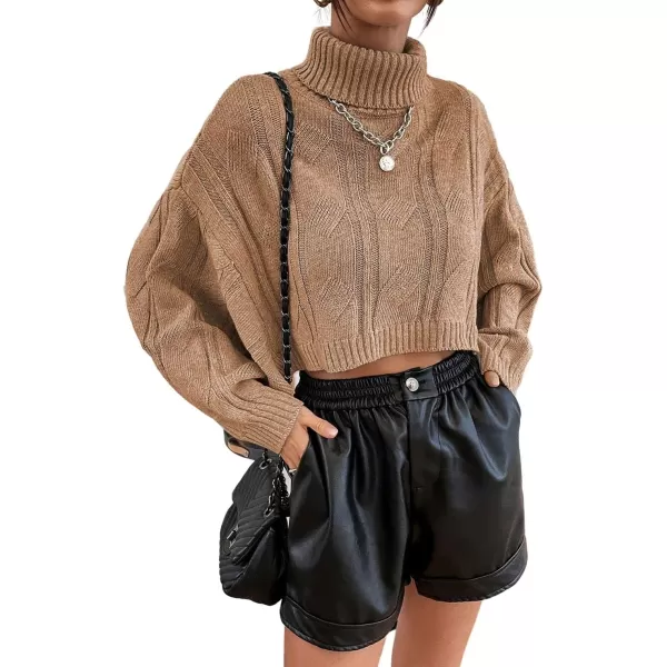 CHARTOU Women Long Sleeve Knitted Crop Turtleneck Sweater Cropped Knit Sweater Jumper Top Pullover
