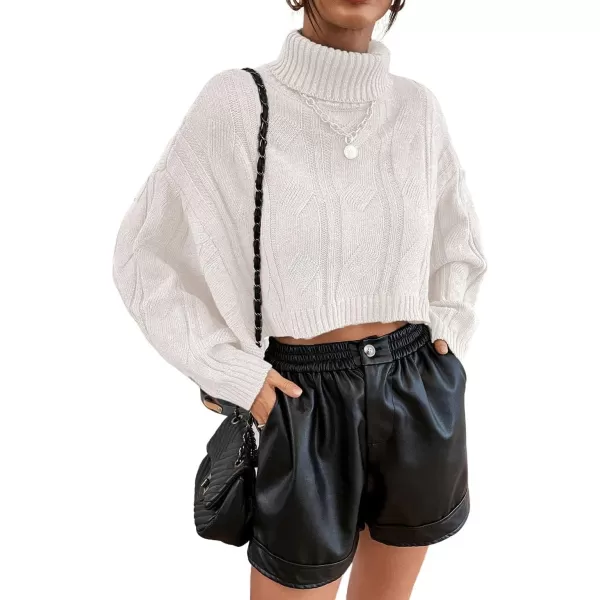 CHARTOU Women Long Sleeve Knitted Crop Turtleneck Sweater Cropped Knit Sweater Jumper Top Pullover