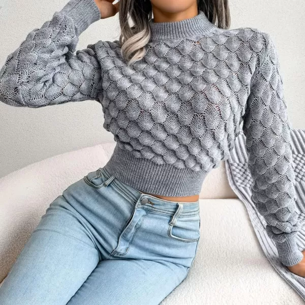 CHARTOU Women Slim Cable Knit Cropped Sweater Mock Neck Knitted Crop Top Sweater Pullover