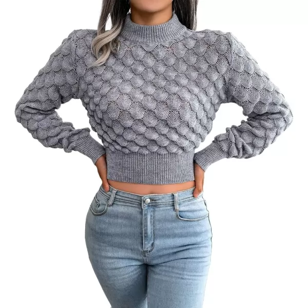 CHARTOU Women Slim Cable Knit Cropped Sweater Mock Neck Knitted Crop Top Sweater Pullover